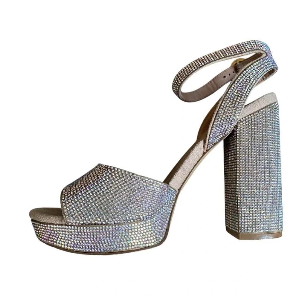 Madden Girl Rhinestones Heels 8M Platform Slingback Holiday Party Prom Wedding